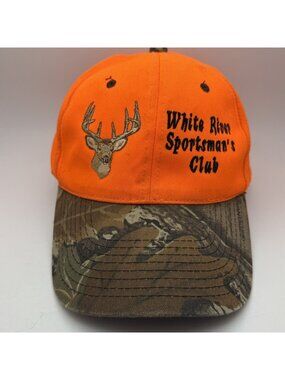 DG White River Sportsman's Club Baseball Cap Hat Hunter Orange Camo Deer OSFM